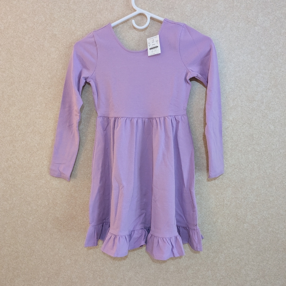 J Crew Crewcuts Girls Lavender Ruffled Long Sleeve Sundress Cotton